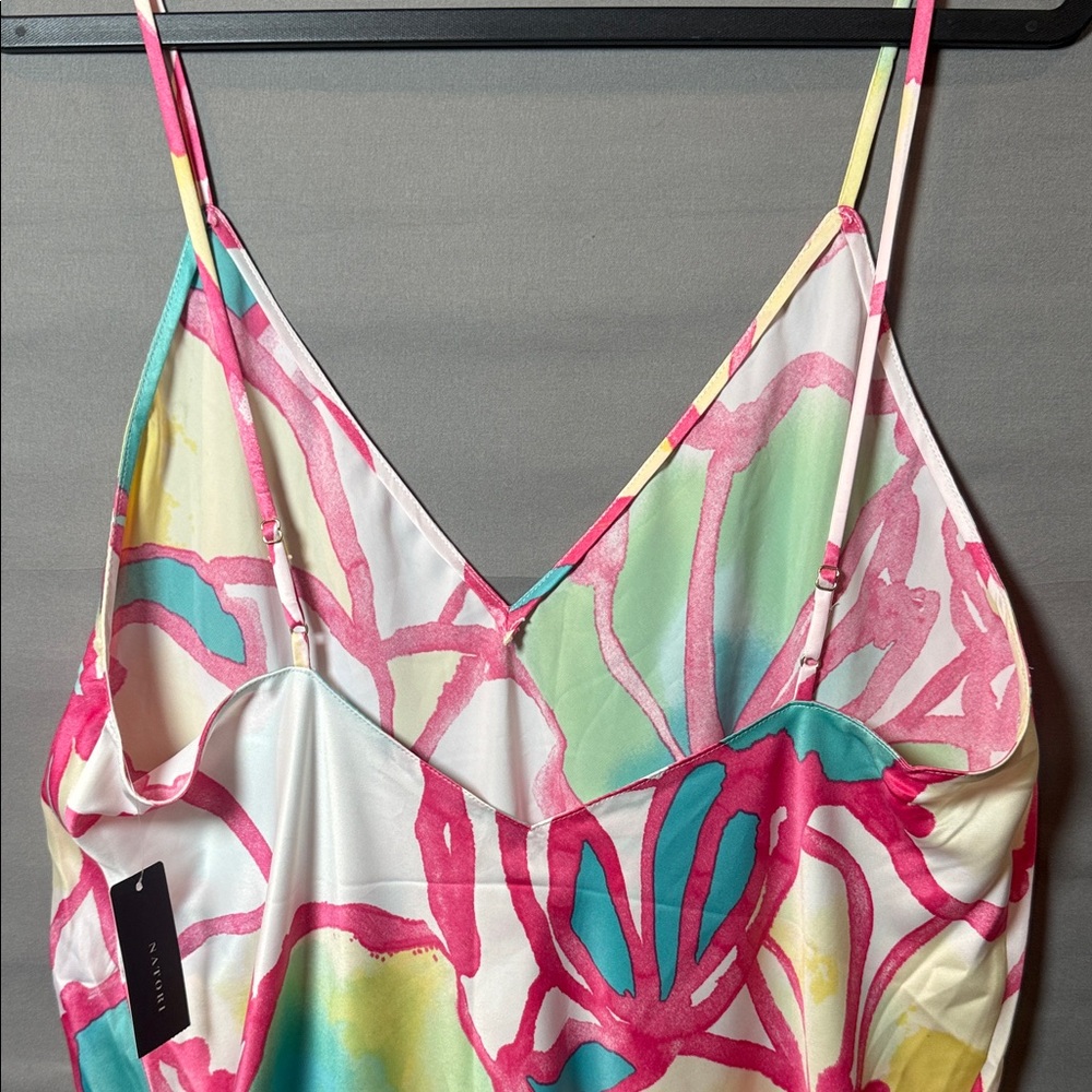 Natori Taisho Floral Slip Dress Large NWT‎ Satin Midi - Picture 9 of 9